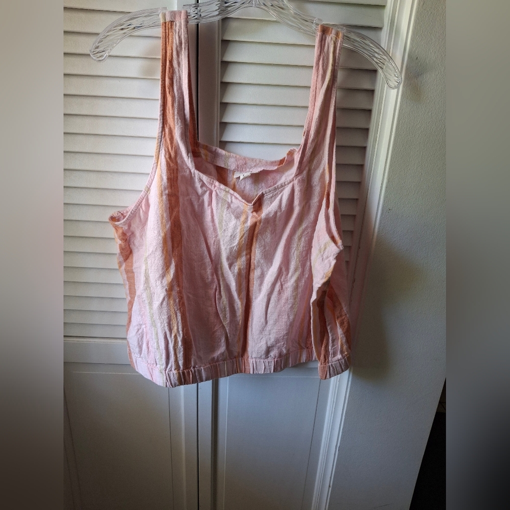 a.n.a Pink and Orange Ruffled Crop Tank Top